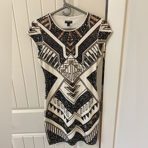Express S Mini Dress Sequins. Worn Once. Gold and Black